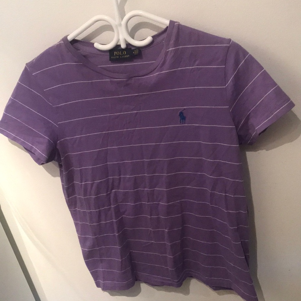 High Quality Ralph Lauren Peruvian Cotton T-shirt light purple w/ white stripes